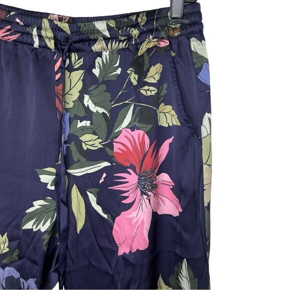 Johnny Was Biya Navy Blue Multi Silk Floral Wide Leg Cargo Chiome Pants Small - Picture 6 of 13